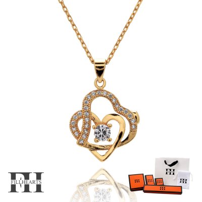 FILL HEARTS ネックレス レディース 女性 大人 ゴールド アクセサリー Twin Heart ハート ツイン 双子 ジルコニア 金属アレルギー対応 シルバー925 S925 18K 18金 40cm 小さめ シルバーネックレス