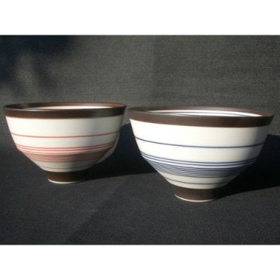 【名入れ】　有田焼　呉須錆線紋(青・朱)　夫婦茶碗