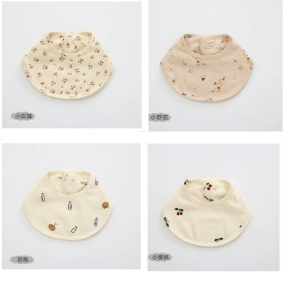 ナチュラル丸スタイ よだれかけ 綿 新生児 赤ちゃん用 ベビー用品 お食事  シンプル 丸スタイ スナップボタン サイズ調整 ビブ よだれかけ スタイ チェリー クッキー ハート 花柄