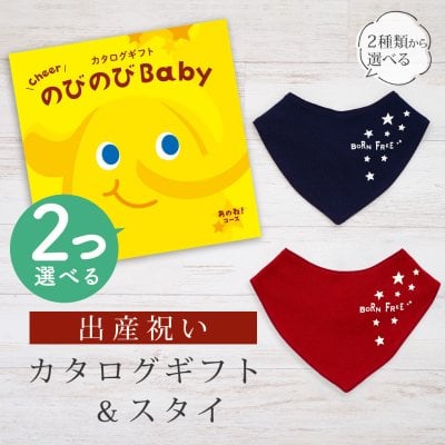 【出産祝い】カタログギフト のびのび Baby 2つ選べる あのね！コース＆バンダナスタイ セット【男の子 女の子 ビブ 色が選べる よだれかけ 赤ちゃん ママ・友達に贈りたい人気カタログギフト ベビー用品 ギフトセット 御祝 】