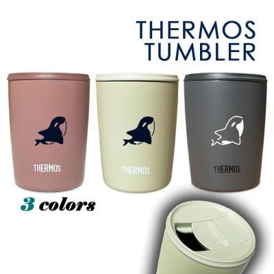 【新商品】 オルカ サーモス 蓋つき タンブラー 300ml 保温 保冷 ステンレス マグカップ ふた スライド ワンタッチ 真空 断熱 二重構造 オリジナル しゃち 海 動物 