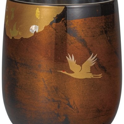 【送料無料】 山中漆器 漆磨二重 ダルマカップ かがやき 白檀 黒（金沢箔 工芸品 おしゃれ ステンレス 漆 日本製 名入れ 日本製 ギフト 海外発送可 贈呈  お中元）なごみや本舗