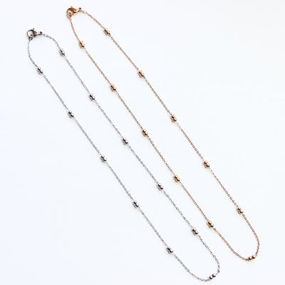 【毎日使えるチェーン】 ステンレス ネックレス チェーン 金属アレルギー対応 2.5mm ダブルスタッズ(シルバー ピンク) ( 35cm ‐ 60 cm )選べるケース付 安い 高品質 ネックレスチェーン 母の日ギフト 自分へのご褒美 プレゼント ジーラブ