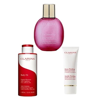 クラランス ジェントル ピーリング 50ml とフィックス メイクアップ 50ml とボディ フィット 400mlのセット    |  CLARINS  ゴマージュ・ピーリング 美容グッズ コスメ化粧品 誕生日 クリスマス ホワイトデー 結婚記念日 ウエディングギフト 母の日 送別会 バレンタインデー 