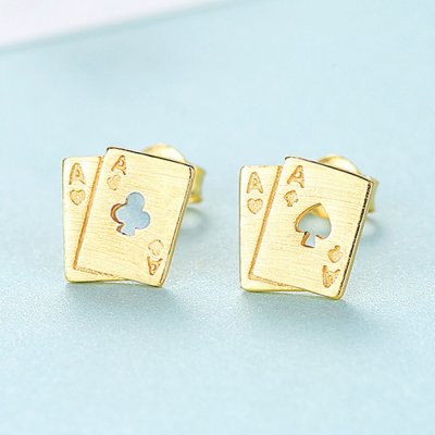ピアス 両耳用 シルバー925 イエローゴールド シルバー スタッド 石なし アシンメトリー 可愛い かわいい カジュアル モチーフ トランプ 変わった ce0187