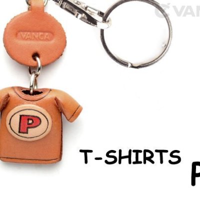 Tシャツ P (赤) キーホルダー イニシャル【レザー 本革 VANCA バンカクラフト革物語 国産 ハンドメイド 贈り物 即納】