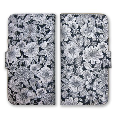 ＼全機種対応／ スマホケース 手帳型 スマホカバー 手帳タイプ スマートフォン ケース カバー 花柄 フラワー 蝶 かわいい おしゃれ ブラック 人気 シック カードホルダー付き カード収納 合皮 合成レザー