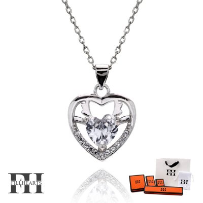 FILL HEARTS ネックレス レディース 女性 大人 シルバー アクセサリー Heart & Deer ハート 鹿 ジルコニア 金属アレルギー対応 シルバー925 S925 ロジウムメッキ 40cm 小さめ シルバーネックレス