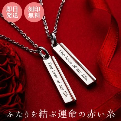 【送料無料】 【名入れ無料】ペアネックレス 2本セット ステンレス 赤い糸 プレート メッセージ シルバー＆シルバー 38cm/45cm サージカルステンレス316L アレルギーフリー アクセサリー ジュエリー プレゼント ギフト 記念日 white clover ホワイトクローバー 刻印無料 名入れ無料 即日発送