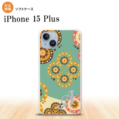iPhone15 plus iPhone15 plus スマホケース 背面ケースソフトケース エスニック 花柄 緑 ベージュ +アルファベット 2023年 9月発売 nk-i15pl-tp1581i
