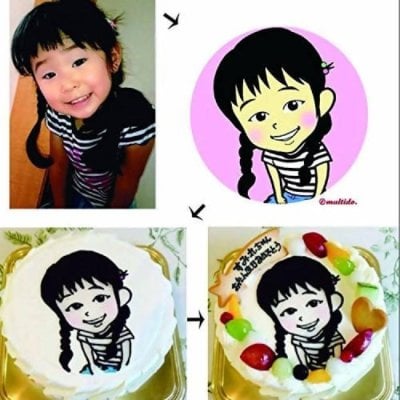 ノンエッグ 似顔絵ケーキ 生クリームとフルーツ