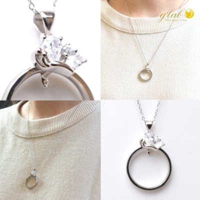 【上品アクセサリー】 リングホルダー指輪をネックレスに ティアラ 蝶 クリッカー シルバー925 便利パーツ アクセサリー パーツ ペンダント  ギフト 大人かわいい 指輪ギフト ジーラブ