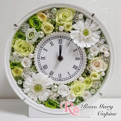 【送料無料】☆花時計☆ プリザーブドフラワー 母の日 時計 お祝い ギフト 結婚祝い 新築祝い ブライダル 記念日 フレーム壁掛け 還暦祝い バースデープレゼント パール
