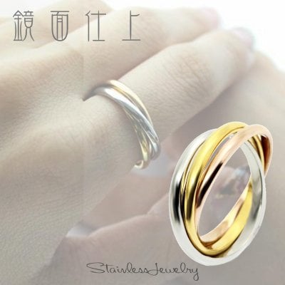 【誕生日に贈る指輪】 刻印対応 人気 単品 3連トリニティリング サージカルステンレスリング ラッピング付 記念日ギフト 妻 彼女へ 贈り物 ジーラブ