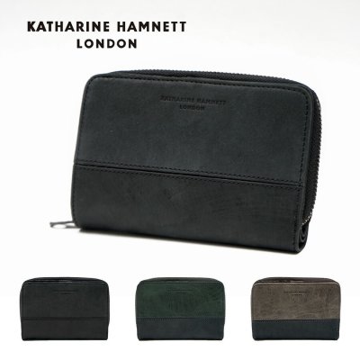 【KATHARINE HAMNETT】490-50601 二つ折り財布 SCRUBシリーズ ウォレット 財布 さいふ サイフ 折り財布 普段使い 使いやすい 便利 シンプル キャサリンハムネット ブラック グリーン グレー かっこいい おしゃれ お出かけ メンズ 天然皮革