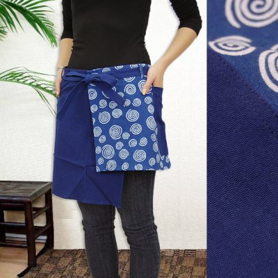☆エプロン ショート 潮騒-綿-お洒落　ショートエプロン　紺　母の日 ギフト プレゼント ロング 前掛け