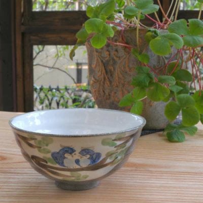 清水焼 京焼 単品飯碗 ご飯茶碗 ギフト 粉引ふくろう