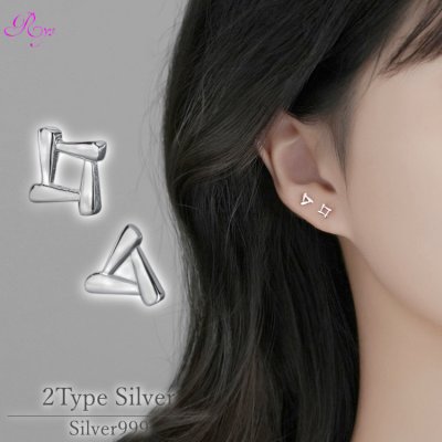 トライアングルピアス スクエアピアス シルバー999 小さいピアス 三角 四角 アレルギー対応 小さい ミニ シルバー レディース メンズ 女性 男性 両耳 かわいい シンプル