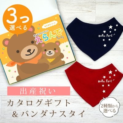 【出産祝い】カタログギフト えらんでBaby 3つ選べる わくわくコース＆バンダナスタイ セット【男の子 女の子 よだれかけ 赤ちゃん ママ・友達に贈りたい人気カタログギフト プレゼント ギフトセット 御祝 】