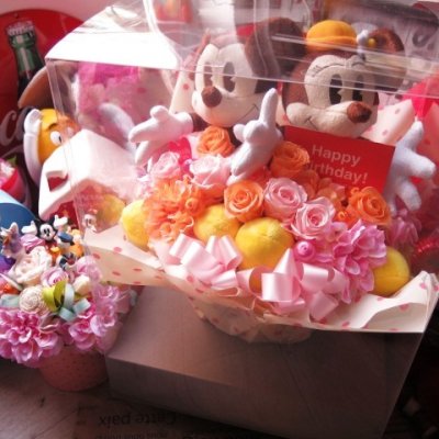 ミッキー入り　花　フラワーギフト　オールド　ミッキー　ミニー　プリザーブドフラワー入り　フラワーギフト　ケース付き　