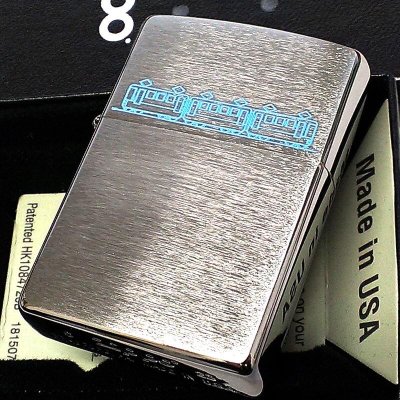 ZIPPO ライター レーザー彫刻 シルバーサテン ジッポ 電車 かわいい ブルー シンプル 銀 おしゃれ メンズ 青 ギフト プレゼント レディース