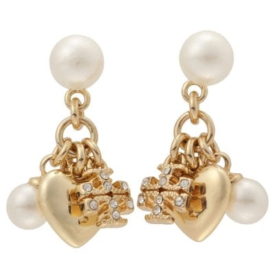 トリーバーチ TORY BURCH ピアス アクセサリー 87092 700 ハート ダブルT ロゴ KIRA CHARM EARRING キラ チャーム Tory Gold Crystal Pearl ゴールド+ホワイト系