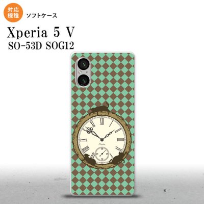 Xperia 5V Xperia 5V スマホケース 背面ケースソフトケース 時計 チェック 緑 2023年 10月発売 nk-xp55-tp1223