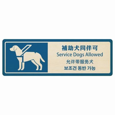 補助犬同伴可 ブルー インバウンド 多言語 英語 中国語 韓国語 対応 木製プレート ピクトサイン 長方形 12x4cm  商業施設 飲食店 旅館 ホテル レンタル イベント 表示 場所 掲示 案内板 注意喚起