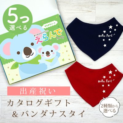 【出産祝い】カタログギフト えらんでBaby 5つ選べる きらきらコース＆バンダナスタイ セット【男の子 女の子 よだれかけ 赤ちゃん ママ・友達に贈りたい人気カタログギフト プレゼント ギフトセット 御祝 】
