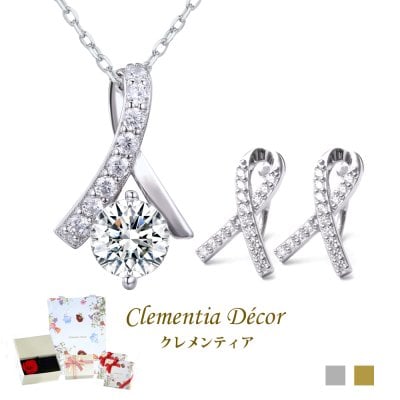 ネックレス レディース シンプル K18 プラチナ 18金 ゴールド CZダイヤ 母の日 誕生日 プレゼント 女性 リボン ピアス イヤリング セット