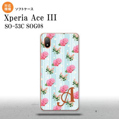 SO-53C SOG08 ワイモバイル Xperia Ace III スマホケース 背面ケースソフトケース 花柄 バラ レース 水色 +アルファベット 2022年 6月発売 nk-so53c-tp247i
