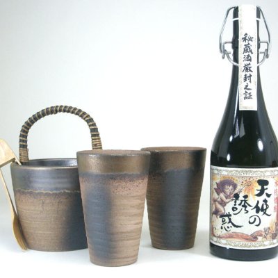 豪華酒器セット　陶芸作家　安藤嘉規作（本格芋焼酎　天使の誘惑720ｍｌ）