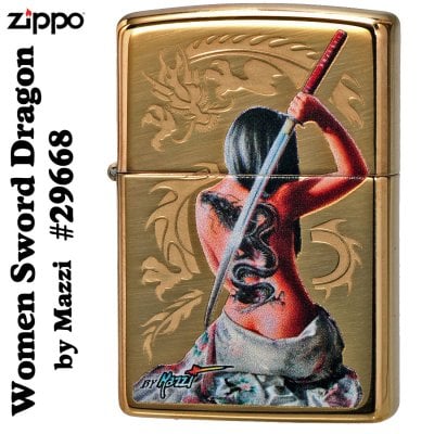 【名入れ】【送料無料】 zippo ジッポーライター  Women Sword Dragon by Mazzzi 刀 刃 やいば ハイポリッシュブラス #29668 [z29668]