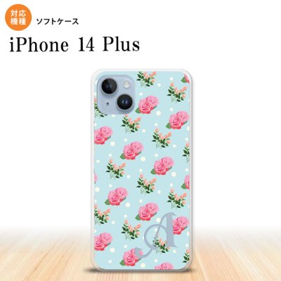 iPhone14 plsu iPhone14 plsu スマホケース 背面ケースソフトケース 花柄 バラ ドット 水色 +アルファベット 2022年 10月発売 nk-i14pl-tp241i