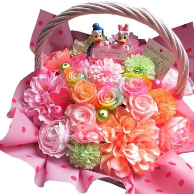 【ドナルド デージー ハート 入り 花束】花束風 ギフト レインボーローズ プリザーブドフラワー入り キャンディーカラー 誕生日プレゼント プロポーズ 彼女 友人 人気