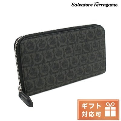 FERRAGAMO フェラガモ 66-A592 長財布ラウンドファスナー グレー系 メンズ