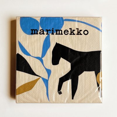 マリメッコ marimekko ペーパーナプキン 紙ナプキン ランチサイズ ihr 20枚 967460 LAIDUN ライドゥン cream ベージュ+ブルー+ブラック系 北欧