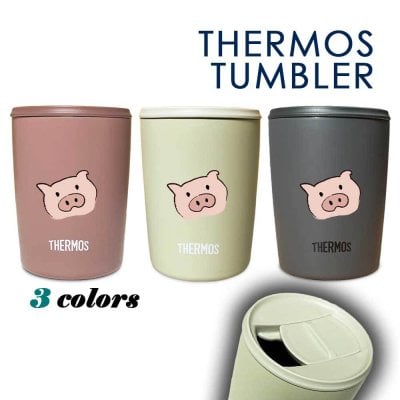 【新商品】ぶた サーモス 蓋つき タンブラー 300ml 保温 保冷 ステンレス マグカップ ふた スライド ワンタッチ 真空 断熱 二重構造 オリジナル ミニブタ マイクロブタ ペット