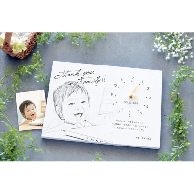 似顔絵の時計／デッサン（祖父母）