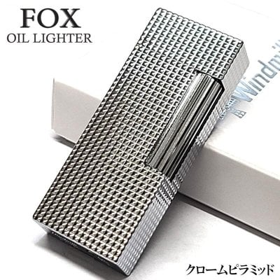 オイルライター FOX クロームピラミッド ダイヤカット彫刻 重厚 
