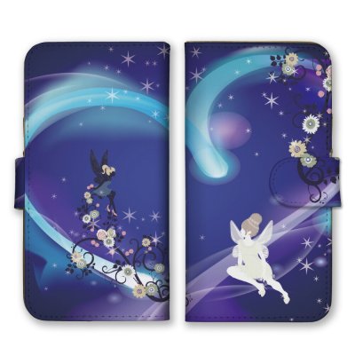 ＼全機種対応／ スマホケース 手帳型 スマホカバー 手帳タイプ スマートフォン ケース カバー 妖精 フェアリー キラキラ 花 ブルー かわいい おしゃれ 人気 カードホルダー付き カード収納 合皮 合成レザー