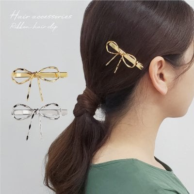 【全注文ラッピング仕様】ヘアクリップ リボン ミニクリップ メタル フェミニン 大人 可愛い 上品 ワンポイント ヘアアレンジ 髪留め 前髪 おしゃれ 韓国アクセサリー