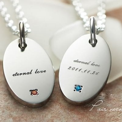 ペアネックレス セミオーダーメイド 002N-KS^ 無料刻印 誕生石 ペア ネックレス ペアアクセ メンズ ジュエリー シルバー お揃い プレゼント 誕生日 記念日 送料無料