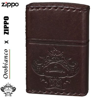 【名入れ】【送料無料】 ZIPPO ジッポ ライターオロビアンコ　OROBIANCO　国産牛革巻き、手縫い ZIPPO ブラウン お祝い  卒業 入学 就職 退職[ORZ-001-BR]