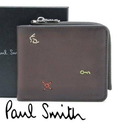 ポールスミス 財布 Paul Smith 二つ折り財布 L字ファスナー二つ折り財布 小銭入れあり メンズ ダークブラウン M1A-7970-WMOTIF 68 【ラッピング無料 誕生日 お祝い プレゼント ギフト 贈り物】 送料無料