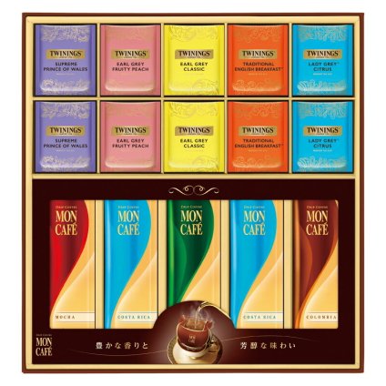 実りの秋の贈り物 ドリップコーヒー&ティーバッグ詰合せギフト モンカフェ&トワイニング シュープリームプリンスオブウェールズ･トラディショナルイングリッシュブレックファスト･レディグレイシトラス･アールグレイ フルーティー ピーチ（各2.3g）×各10、アールグレイクラシ