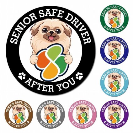 カーサイン 高齢者マーク SENIOR SAFE DRIVER ペキニーズ マグネット 強力 直径13cm 肉球 日本製 車 ステッカー