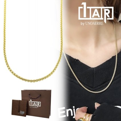正規品 ショッパー付き 1AR by UNOAERRE スネークチェーン ネックレス 真鍮 ゴールドカラー メンズ レディース ユニセックス シンプル 上品 おしゃれ プレゼント ギフト アクセサリー 男性 女性 誕生日 結婚記念日 贈り物 成人 卒業 入学