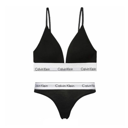 カルバンクライン Calvin Klein(CK) ブラジャー Tバック ショーツ セット スポーツ ジム 筋トレ 運動 無地 下着 QF5650+F3786 001 レディース ブラック
