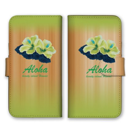 ＼全機種対応／ スマホケース 手帳型 スマホカバー 手帳タイプ スマートフォン ケース カバー 花 ハイビスカス ハワイアン アロハ グリーン かわいい おしゃれ カードホルダー付き カード収納 合皮 合成レザー